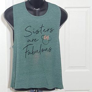 Juniors' Disney's Minnie Mouse Fab Sister Are Fabulous Tank Top Size XL Green